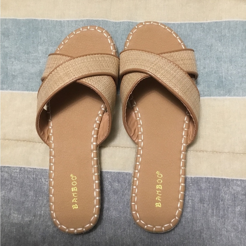 BAMBOO Tan Crisscross Slide Sandals
